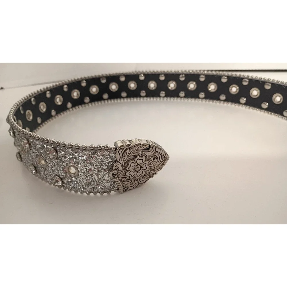 Vintage Y2K Studded Belt RHINESTONE Glitter WESTERN Cowboy Rodeo Glam Statement